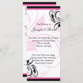 黒と濃いピンクのフローラスクロール結婚式 プログラム (正面/裏面)