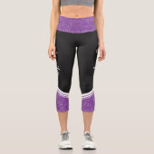 黒と濃いラベンダーフローラ白ストライプ色と名前 カプリレギンス (正面)