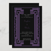 黒と濃い紫のヴィンテージアールデコ 招待状 (正面/裏面)