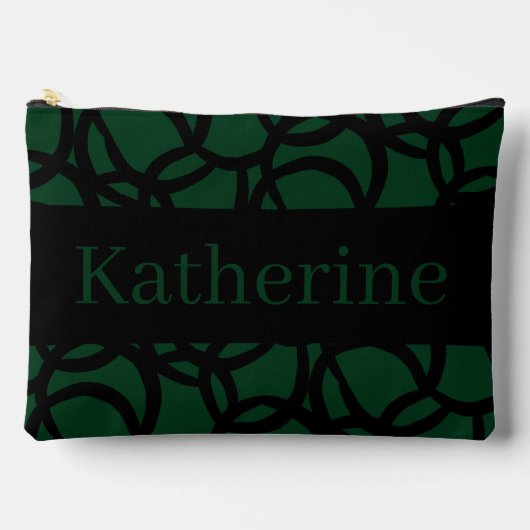 黒と濃い緑のパターン名前をカスタムする アクセサリーポーチ (正面)