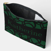 黒と濃い緑のパターン名前をカスタムする アクセサリーポーチ (見開き)