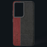 黒と濃い赤のヴィンテージステッチヴィンテージレザー SAMSUNG GALAXY S21 ケース<br><div class="desc">黒エレガントと暗男らし色のステッチされたヴィンテージレザーの画像カスタマイズ可能なモノグラムフェイクで見える。</div>