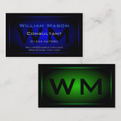 黒と濃い青の枠モノグラム – 名刺 (正面/裏面)