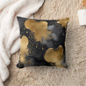 黒と灰色と金ゴールド抽象芸術 クッション (ブランケット)