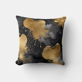 黒と灰色と金ゴールド抽象芸術 クッション