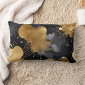 黒と灰色と金ゴールド抽象芸術 ランバークッション (ブランケット)