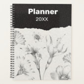 黒と灰色のエレガント花 プランナー手帳 (正面)