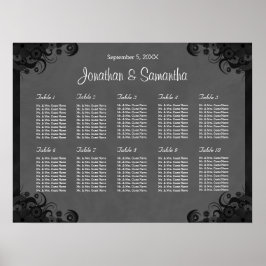 黒と灰色のゴシック結婚の10テーブルの座席表 ポスター