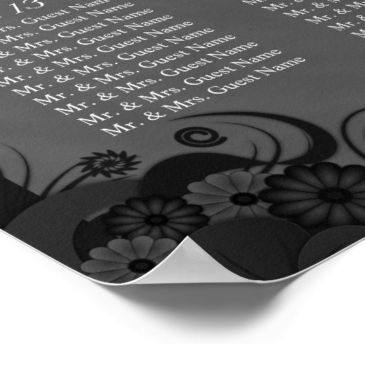 黒と灰色のゴシック結婚の16テーブル座席表 ポスター (角)