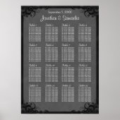 黒と灰色のゴシック結婚の16テーブル座席表 ポスター (正面)