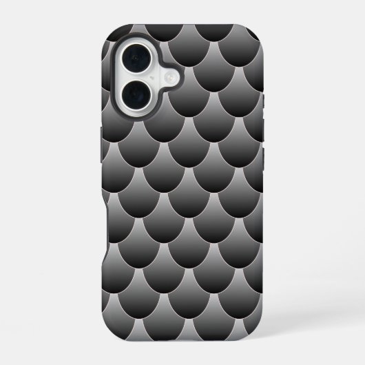 黒と灰色のスケール iPhone 16ケース (裏面)