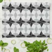 黒と灰色のスターバストとロームバスパターン キッチンタオル (折り畳み)