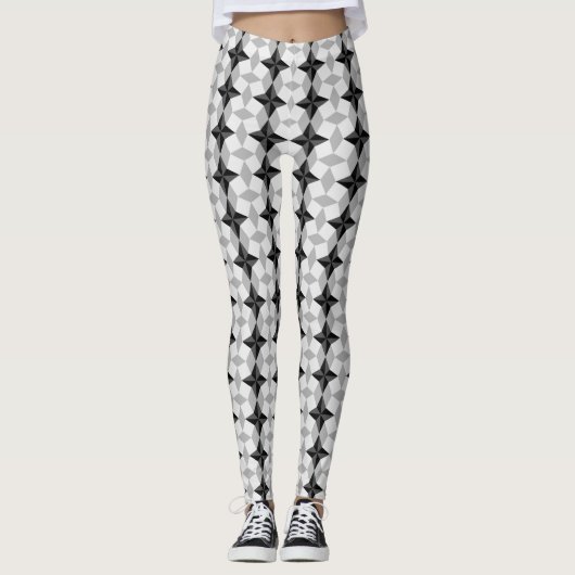 黒と灰色のスターバストとロームバスパターン レギンス (正面)