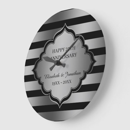 黒と灰色のストライプとフレームの大きな時計 ラージ壁時計 (傾斜)