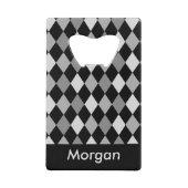 黒と灰色のダイヤモンドの幾何学的デザイン クレジットカード栓抜き (正面)