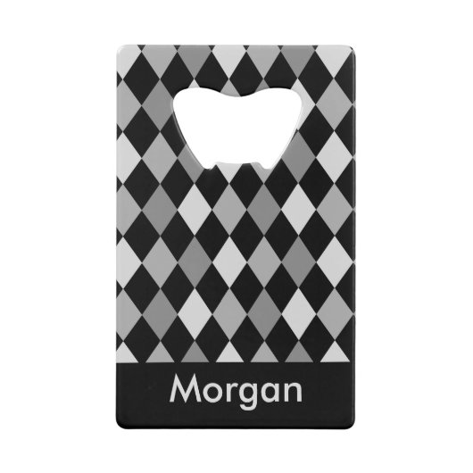 黒と灰色のダイヤモンドの幾何学的デザイン クレジットカード栓抜き (正面)