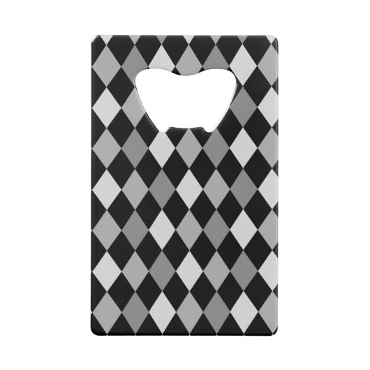 黒と灰色のダイヤモンドの幾何学的デザイン クレジットカード栓抜き (裏面)