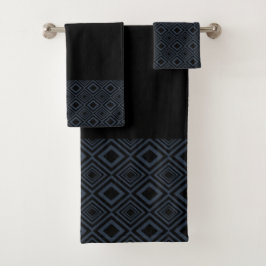 黒と灰色のダイヤモンドパターン バスタオルセット