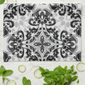 黒と灰色のダマビクトリアンスクの装飾 キッチンタオル (折り畳み)