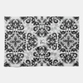 黒と灰色のダマビクトリアンスクの装飾 キッチンタオル (横)