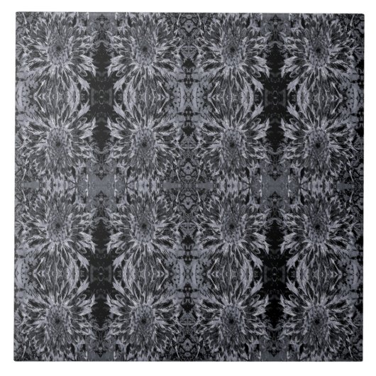 黒と灰色のダリア花 タイル (正面)