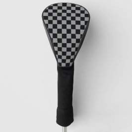黒と灰色のチェック柄プリント ゴルフヘッドカバー