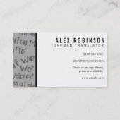 黒と灰色のドイツ語翻訳名刺 名刺 (裏面)