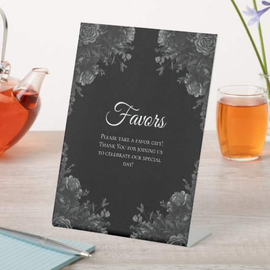 黒と灰色のバラゴシック結婚式の引き出物標識 台座サイン (インサイチュ)