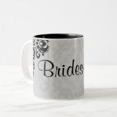 黒と灰色のビクトリアンダマスクの花嫁結婚家の ツートーンマグカップ (正面左)
