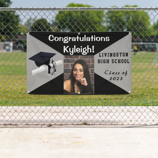 黒と灰色のビニールの卒業写真 横断幕 (インサイチュ)