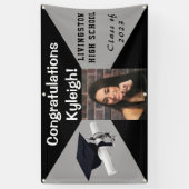 黒と灰色のビニールの卒業写真 横断幕 (縦)