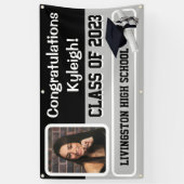 黒と灰色のビニール卒業 横断幕 (縦)