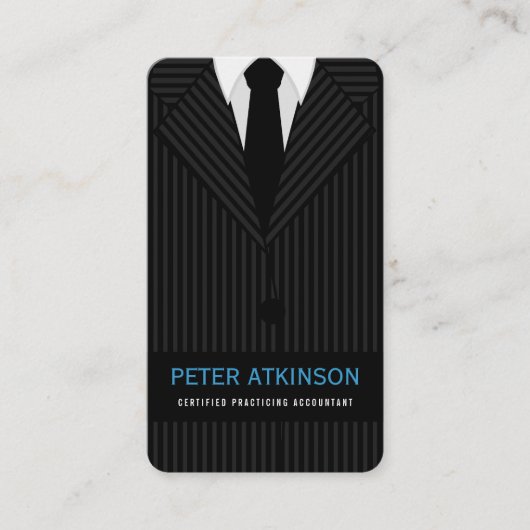 黒と灰色のピンストライプのスーツ垂直の会計士 名刺 (正面)