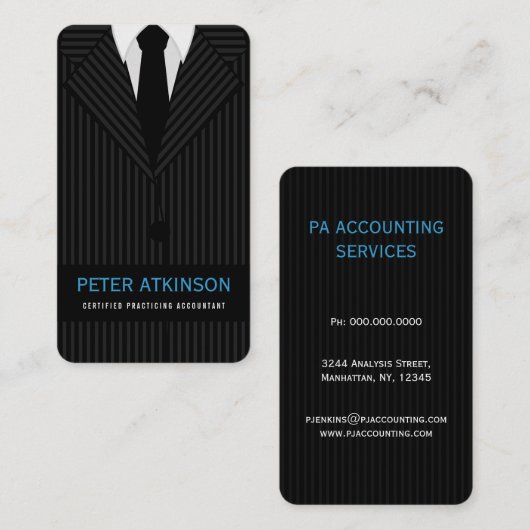 黒と灰色のピンストライプのスーツ垂直の会計士 名刺 (正面/裏面)