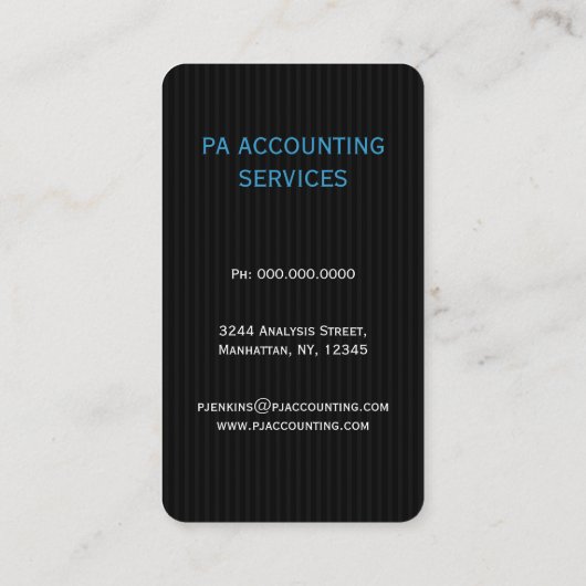 黒と灰色のピンストライプのスーツ垂直の会計士 名刺 (裏面)