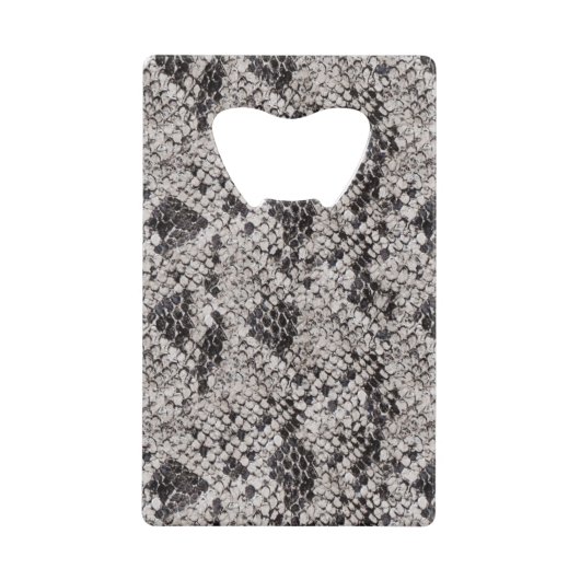 黒と灰色のヘビの皮 クレジットカード栓抜き (正面)