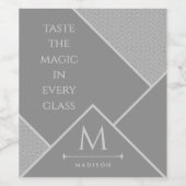 黒と灰色のモダン幾何学的な波状曲線 ワインラベル (シングルラベル)