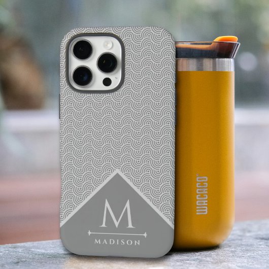 黒と灰色のモダン幾何学的な波状曲線 Case-Mate iPhoneケース