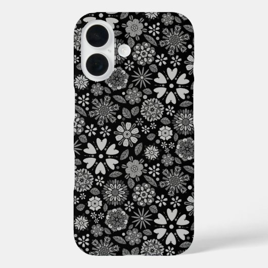 黒と灰色のレトロフラワーパターン Case-Mate iPhoneケース (裏面)