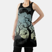 黒と灰色の墓地幽霊のよく出るハロウィーン エプロン (インサイチュ)