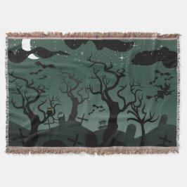 黒と灰色の墓地、不気味な木ハロウィーン スローブランケット