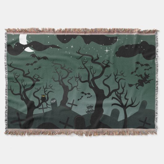黒と灰色の墓地、不気味な木ハロウィーン スローブランケット (正面)
