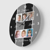 黒と灰色の家族の写真 ラージ壁時計 (傾斜)
