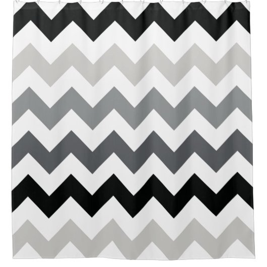 黒と灰色の山形の波形ストライプパターン シャワーカーテン (正面)