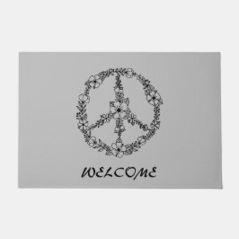 黒と灰色の平和のサイン歓迎ドアマット ドアマット