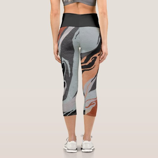 黒と灰色の抽象芸術ハイウェイストキャプリス カプリレギンス (裏面)