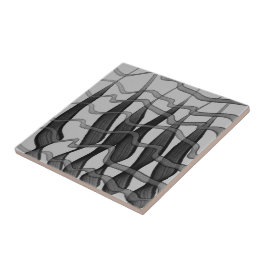 黒と灰色の抽象芸術羽の付いた離れフローラ タイル