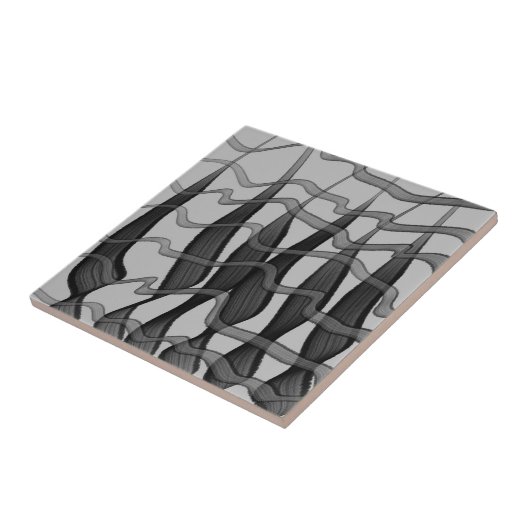 黒と灰色の抽象芸術羽の付いた離れフローラ タイル (側面)