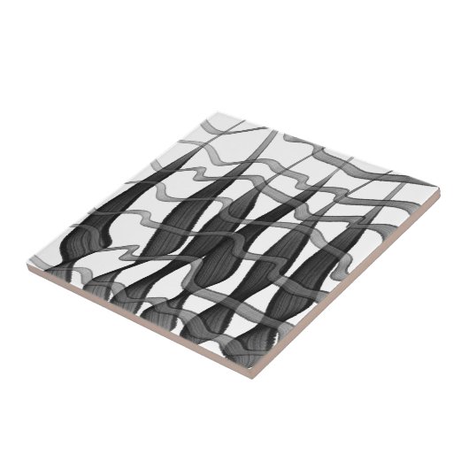 黒と灰色の抽象芸術羽の付いた離れフローラ タイル (側面)