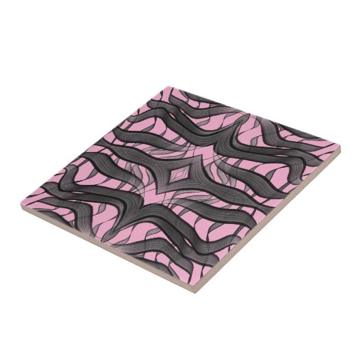 黒と灰色の抽象芸術羽の付いた離れフローラ タイル (側面)